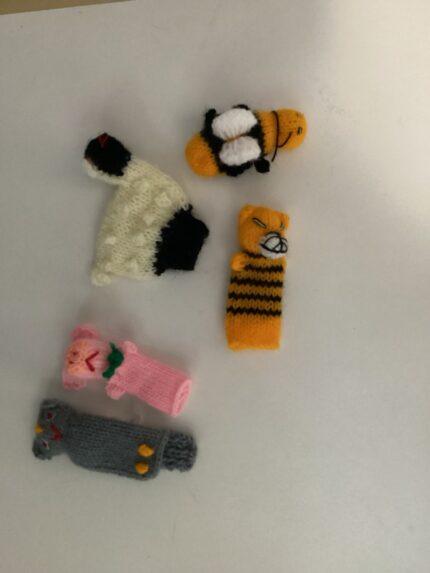 hand-knitted animal finger puppets